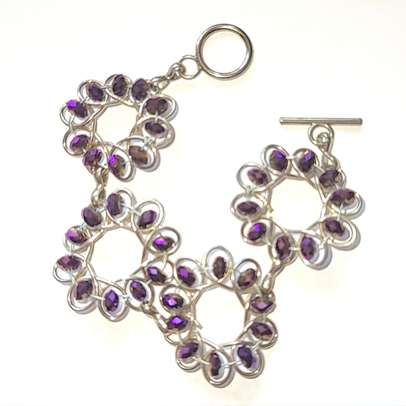 VIOLET PURPLE SPIRAL WIRE BEAD BRACELET - TOGGLE CLASP, 7" LONG - Picture 5 of 5